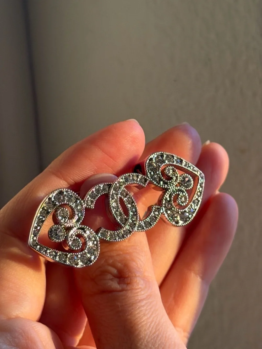 Chanel Crystal Heart Link Brooch - Silver Tone - Picture 12 of 12